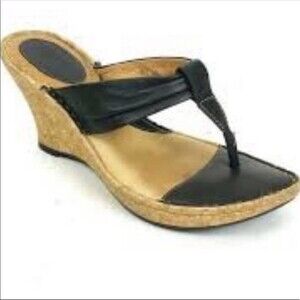 Born Brown Leather Cork Wedge Heel Sandals Thong Slip On Size 9